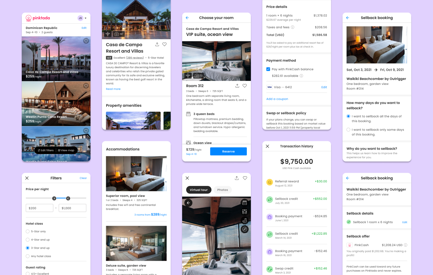 Pinktada mobile screens